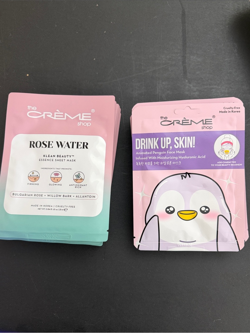 20 The Crème Shop Pink Rose Water & Penguin Hydrating Sheet Mask Duo Korean